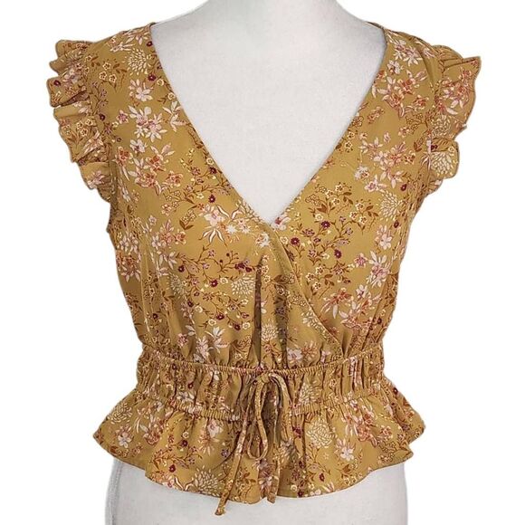 Pink Rose Gold and Pink Floral Blouse NWT Size Small Boho Cropped Top - Picture 1 of 10